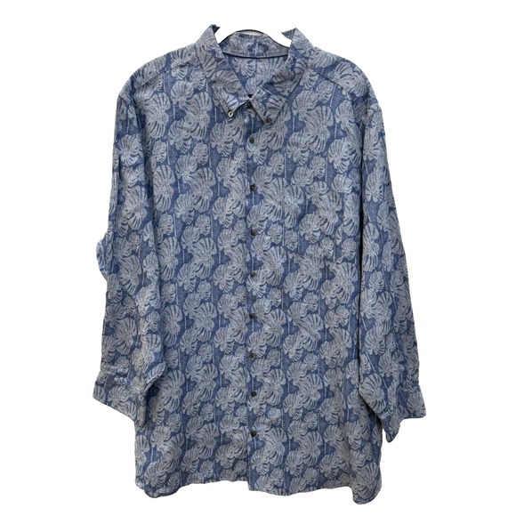 J.Hilburn Other - J Hilburn Custom Linen Shirt Denim Blue Tropical Print 3XL + See Measurements